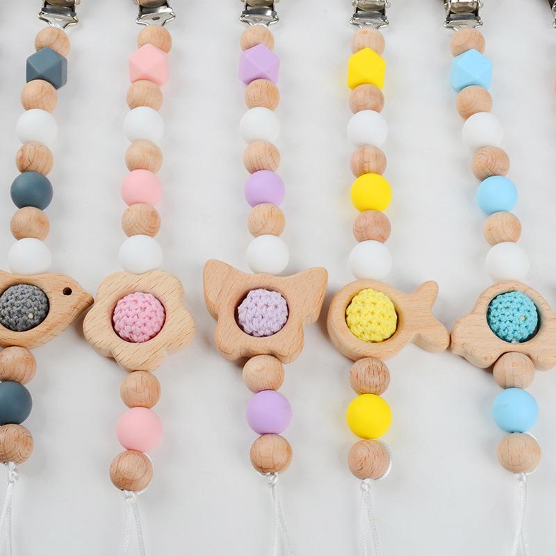 Pacifier Clip Anti-drop Chain Handmade of Beech and Silicone