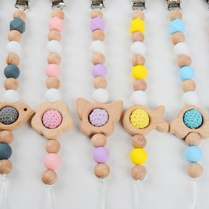 Pacifier Clip Anti-drop Chain Handmade of Beech and Silicone