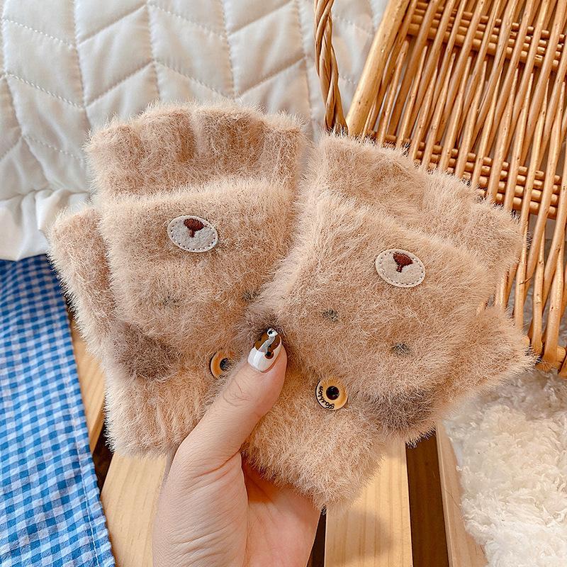 Children's Thickened Warm Half Flip Gloves