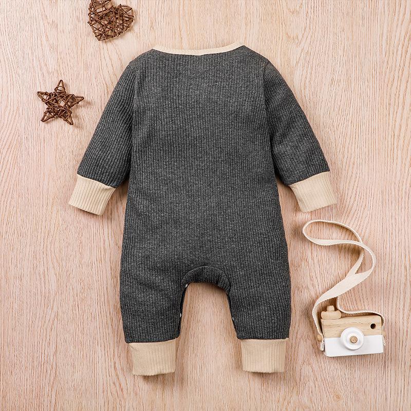 Baby Crawl Pit Strip Contrast Long Sleeve Jumpsuit
