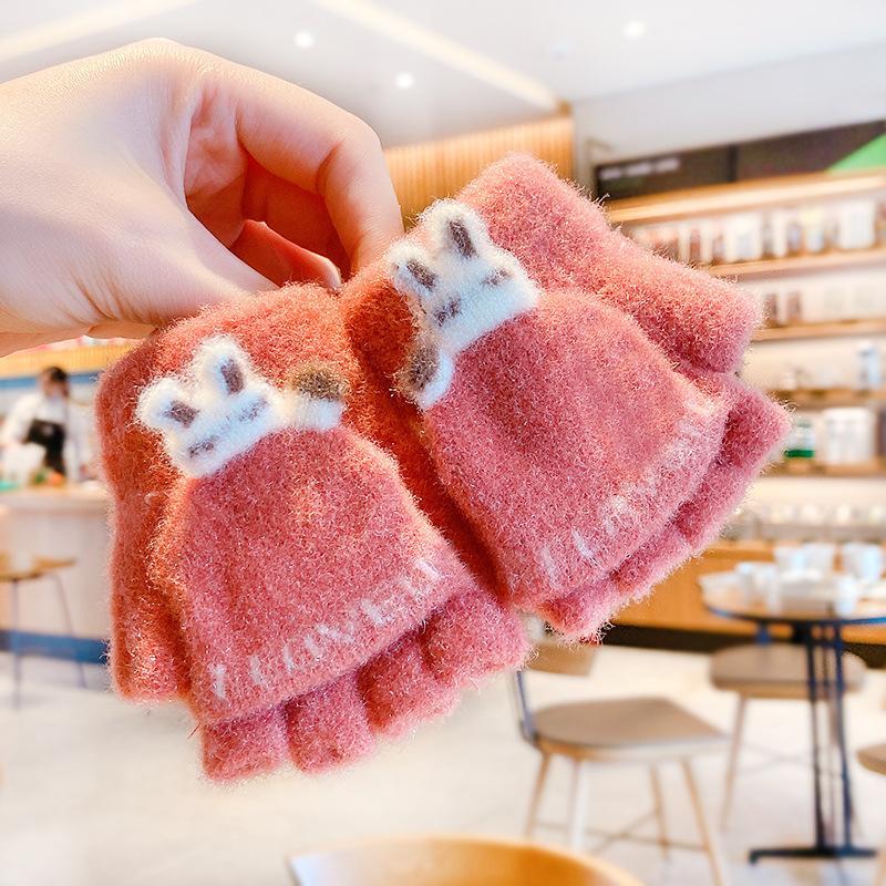 Children's Thickened Warm Half Flip Gloves