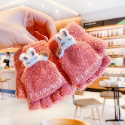 Children's Thickened Warm Half Flip Gloves