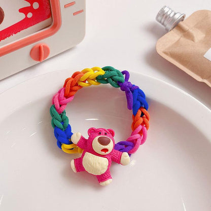Strawberry Bear Woven Rubber Band Colorful Elastic Hair Tie