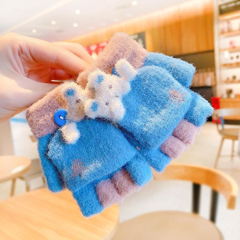 Children's Thickened Warm Half Flip Gloves