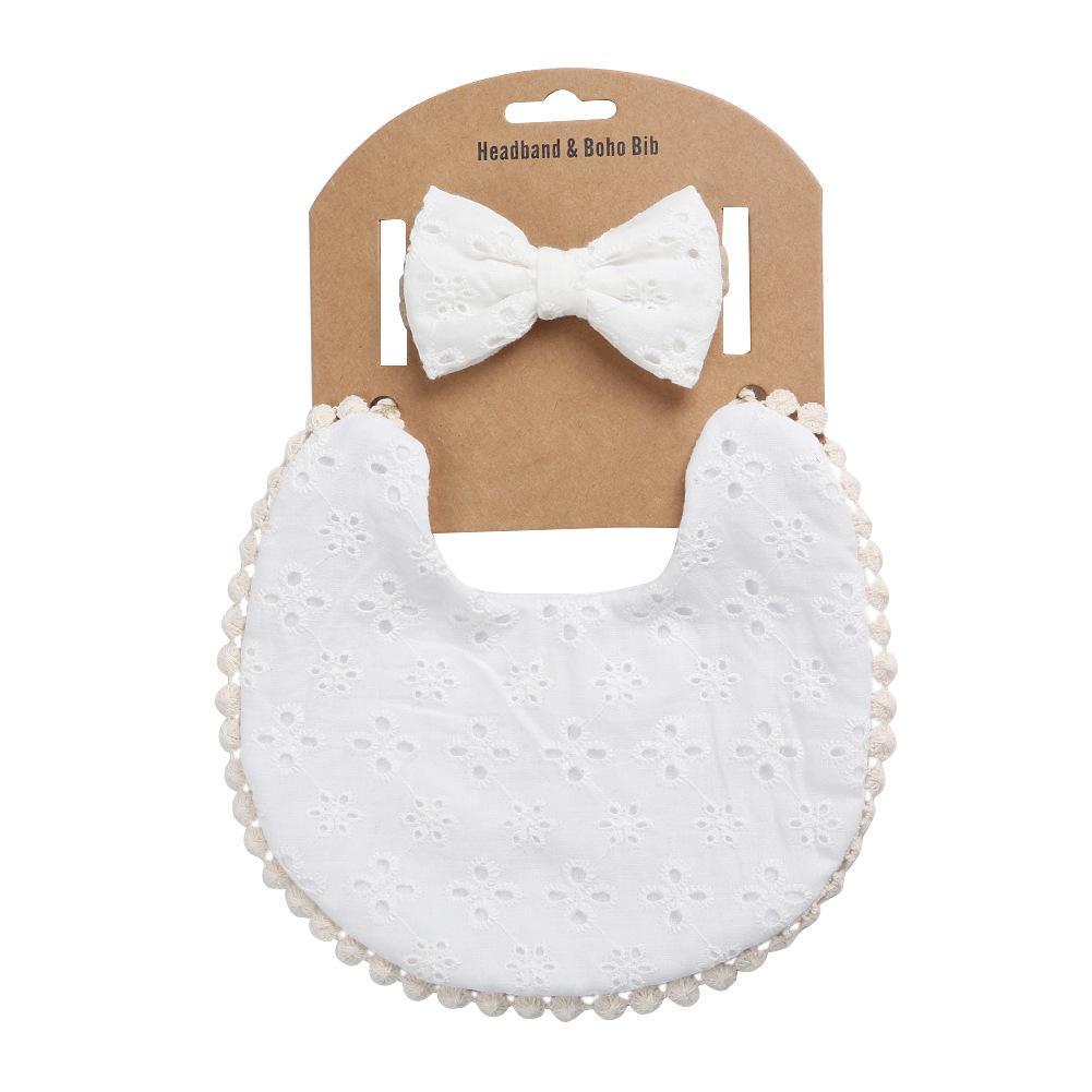 Linen Cotton Printed Baby Towel Bib Headband Set