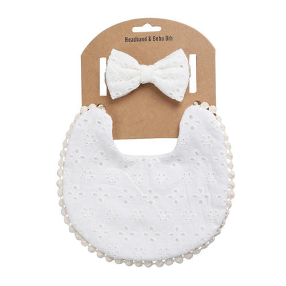 Linen Cotton Printed Baby Towel Bib Headband Set