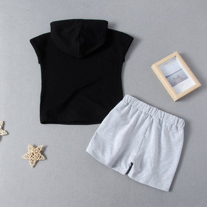 Boys' Hooded Vest T-shirt + shorts two-piece casual sweatpants set