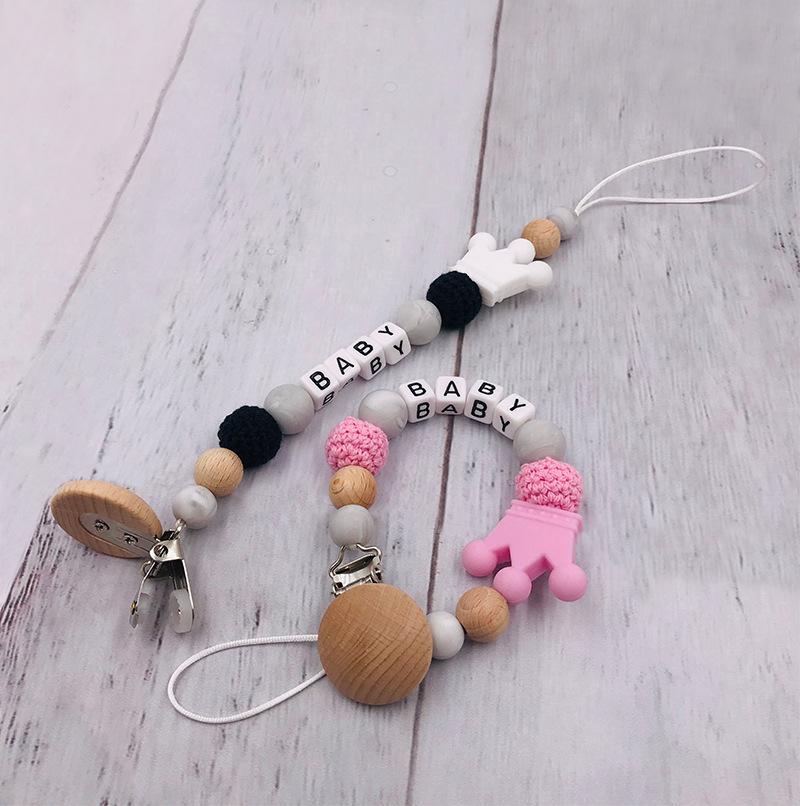 Silicone Crown Pacifier Clip Baby Teether Toy Anti-drop Chain
