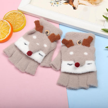 Children's gloves Half Finger Flip Plush Warm Gloves