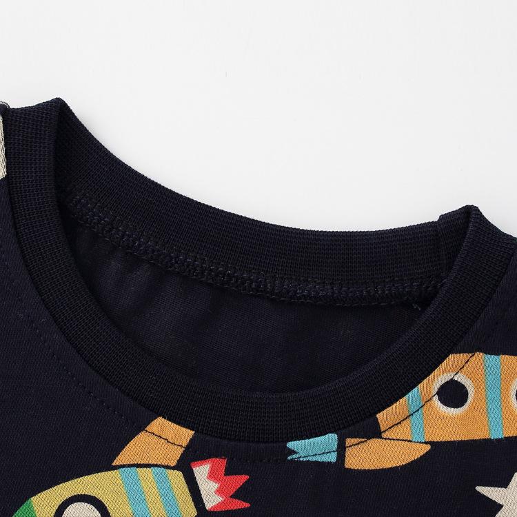 Boys' printed cotton T-shirt with round sleeves