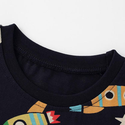 Boys' printed cotton T-shirt with round sleeves