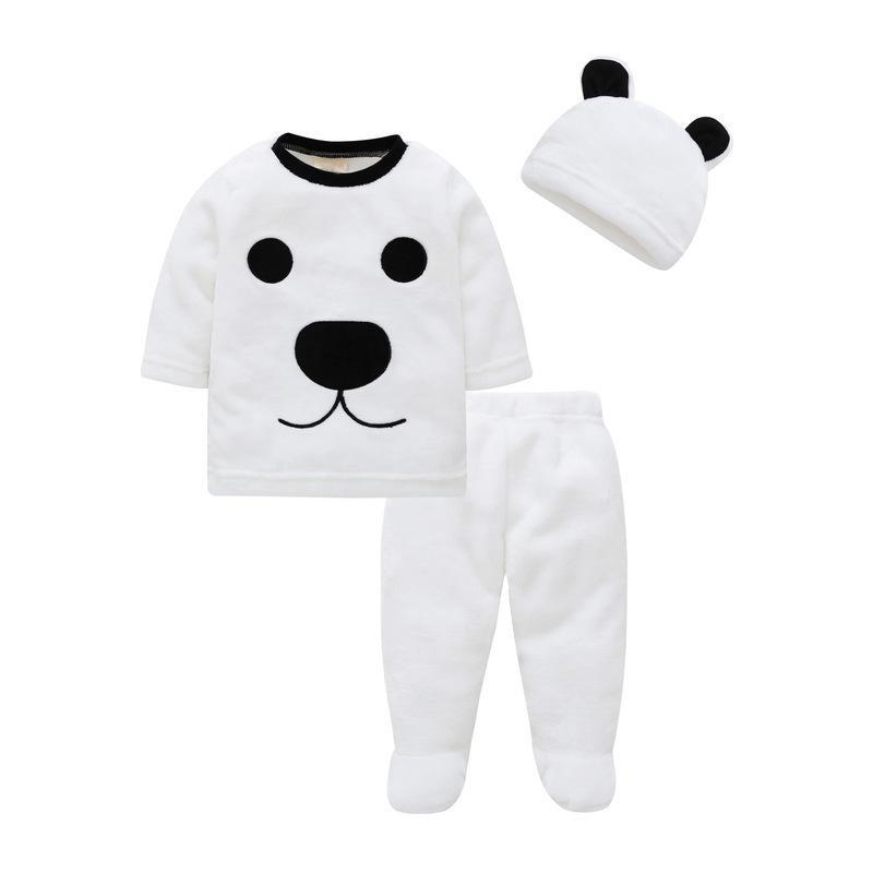 Children's Double-sided Flannel Warm Three-Piece Set for Autumn and Winter