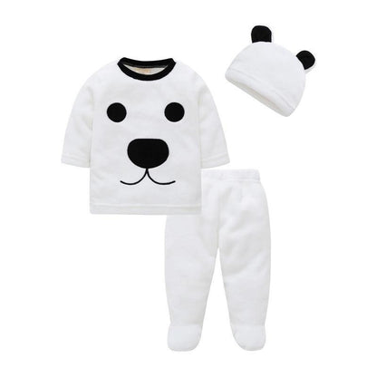 Children's Double-sided Flannel Warm Three-Piece Set for Autumn and Winter