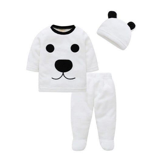 Children's Double-sided Flannel Warm Three-Piece Set for Autumn and Winter