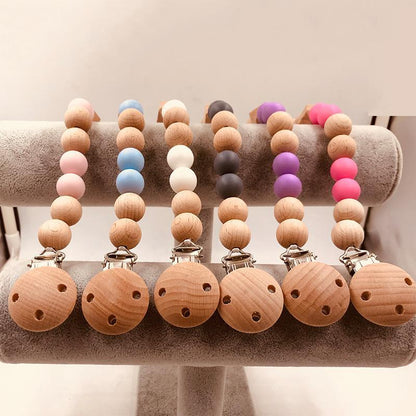 Baby Wooden Pacifier Clip Teether Anti-falling Chain