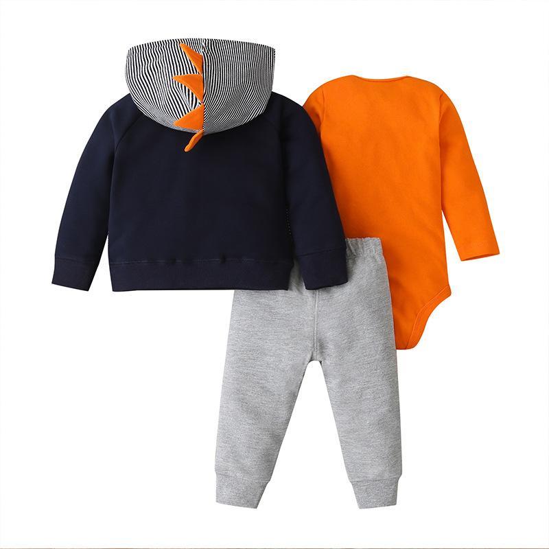 Baby Zipper Three-piece Long Sleeve Pants Set