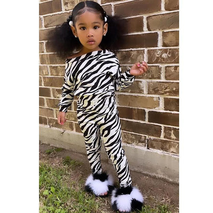 Girls Casual Zebra Long Sleeve Loose Suit