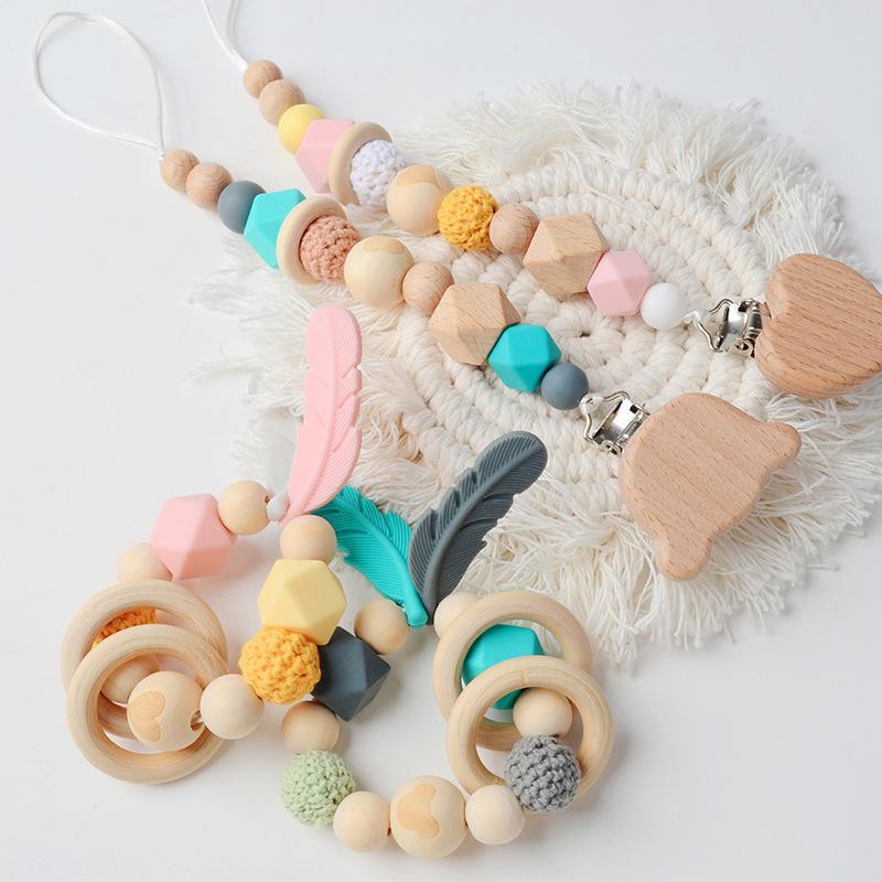 Baby Toys Set | Beech Pacifier Clip and Bracelet