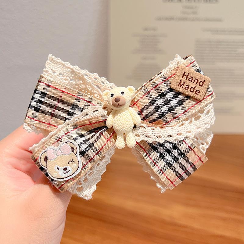 Children's Bow Hairpin Lace Plaid Fabric Headdress