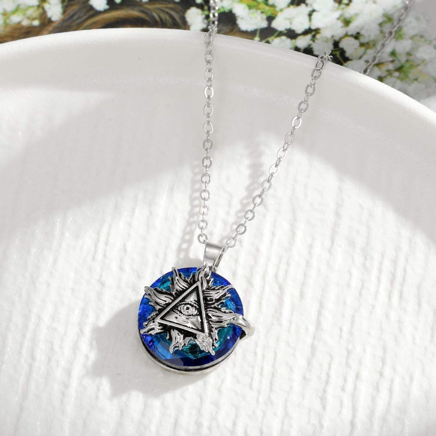 Fashion Round Crystal Blue Evil Eye Necklace