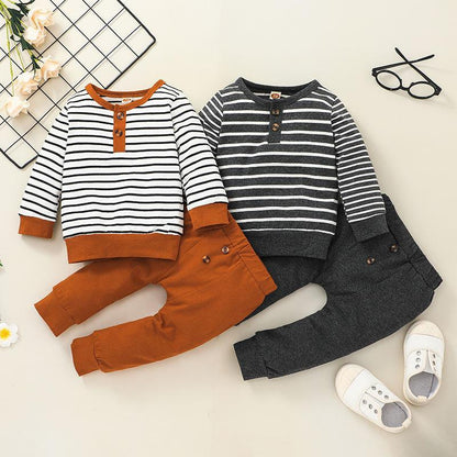 Children's Long Sleeve Open Neck Striped Pullover