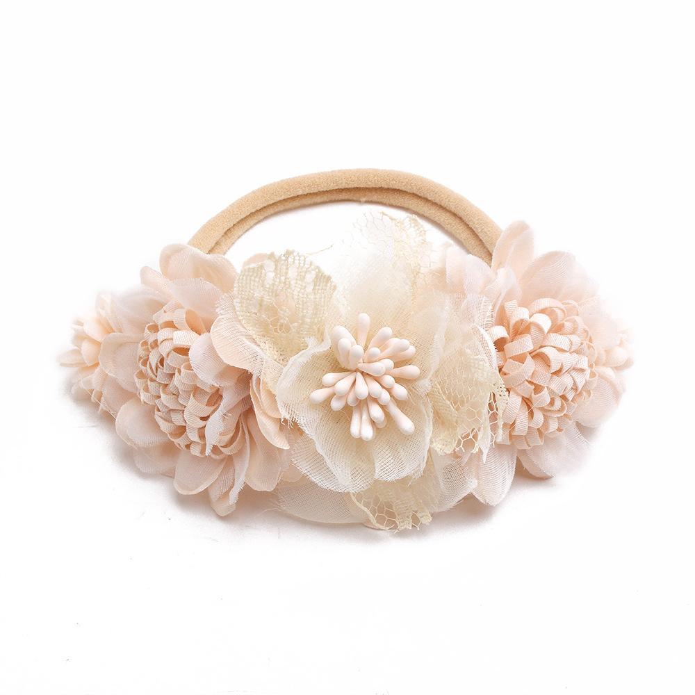 Baby Beige Pearl Rhinestone Nylon Headband