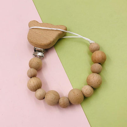 Baby Soothing Nipple Clip Beech Wood Nipple Anti-drop Chain