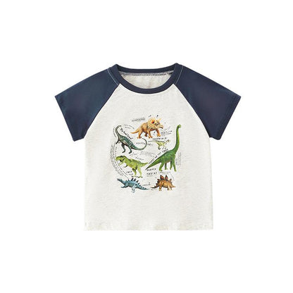 Boys' cartoon dinosaur animal cotton short sleeve round neck T-shirt