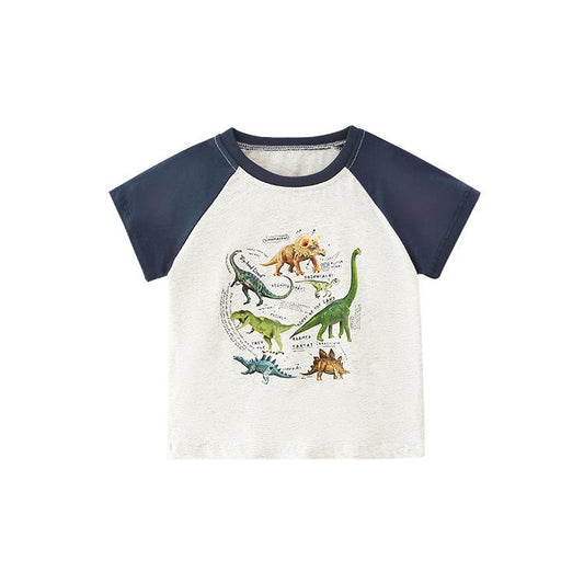 Boys' cartoon dinosaur animal cotton short sleeve round neck T-shirt