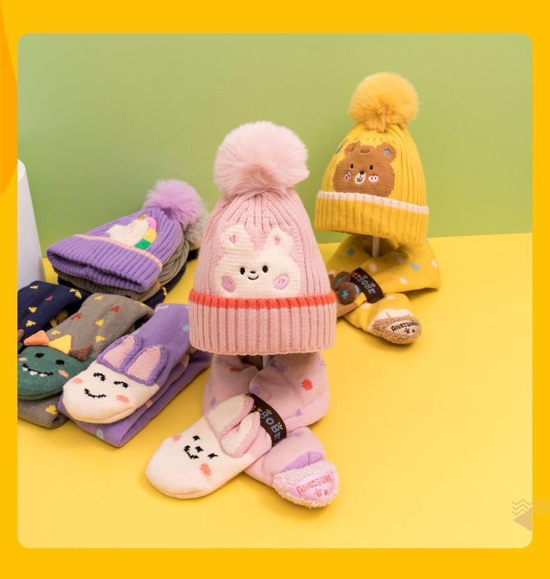 Cartoon Children's Warm Knit Hat Scarf