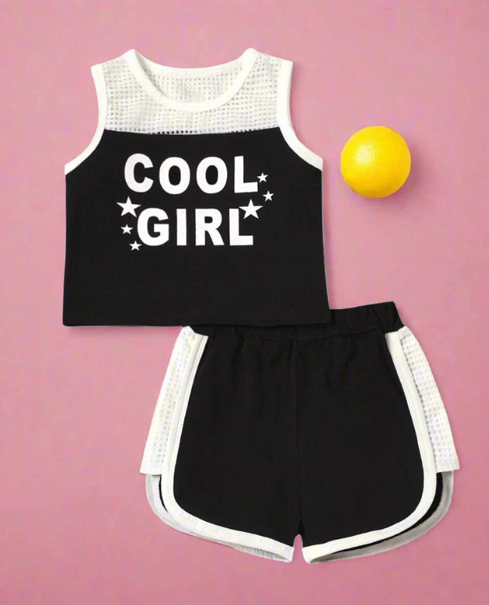 Sleeveless sports suit empty letter splicing Shorts Set