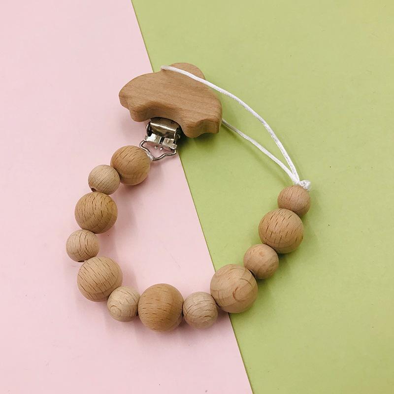 Baby Soothing Nipple Clip Beech Wood Nipple Anti-drop Chain