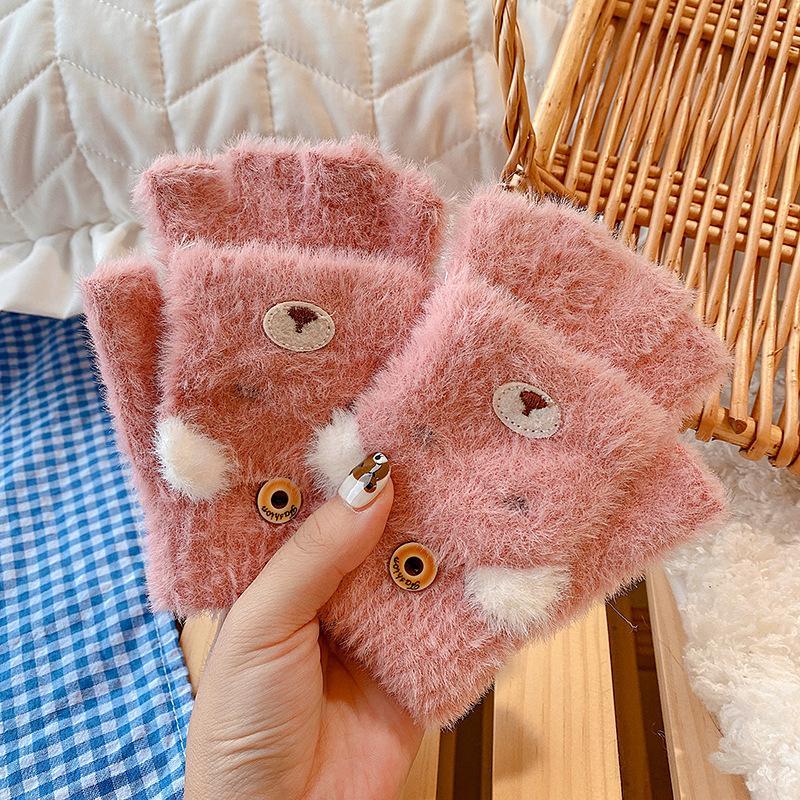 Children's Thickened Warm Half Flip Gloves