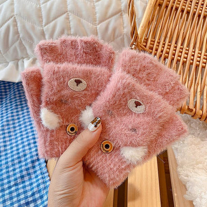 Children's Thickened Warm Half Flip Gloves