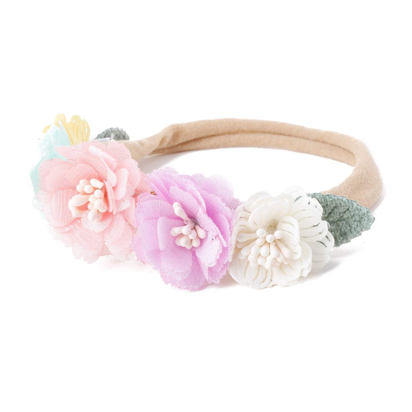 Baby Beige Pearl Rhinestone Nylon Headband