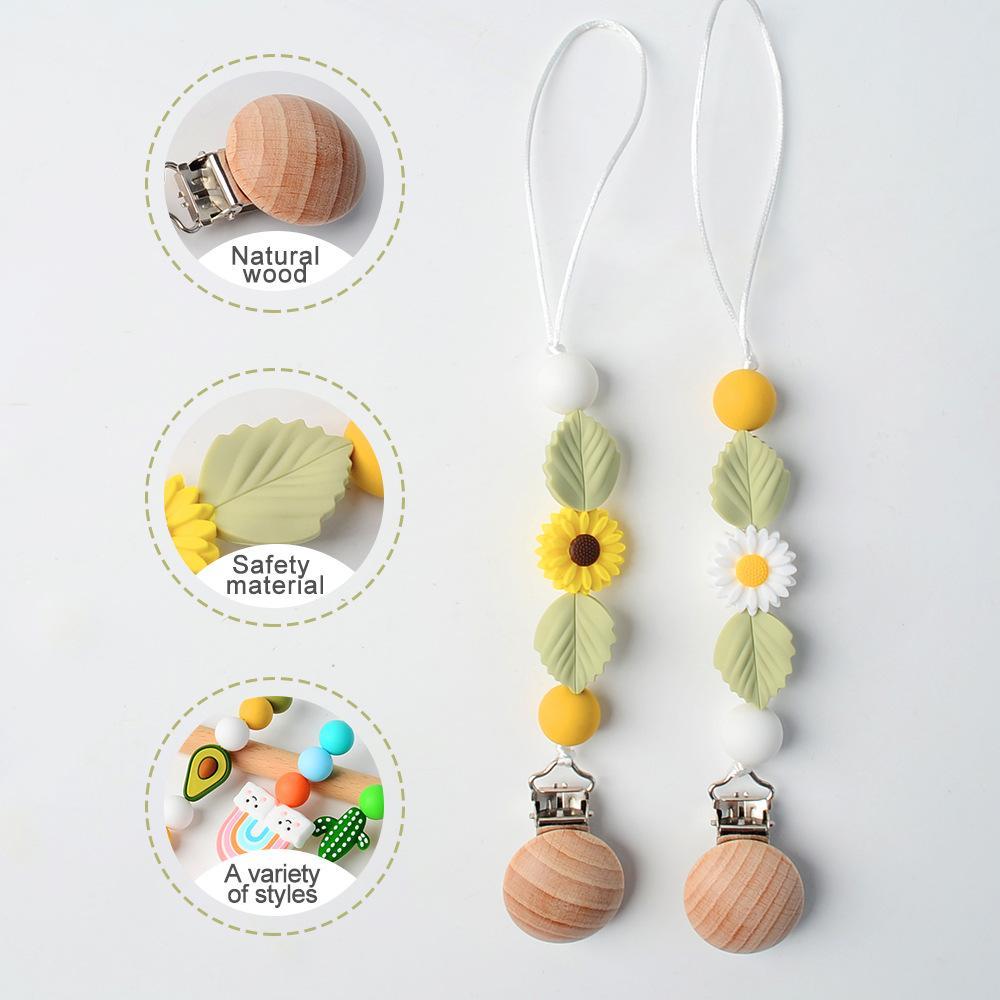 Baby Handmade Wooden Nipple Clip Silicone Anti-drop Chain