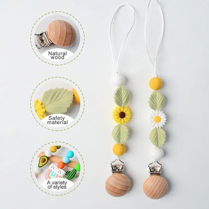 Baby Handmade Wooden Nipple Clip Silicone Anti-drop Chain