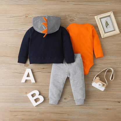 Baby Zipper Three-piece Long Sleeve Pants Set