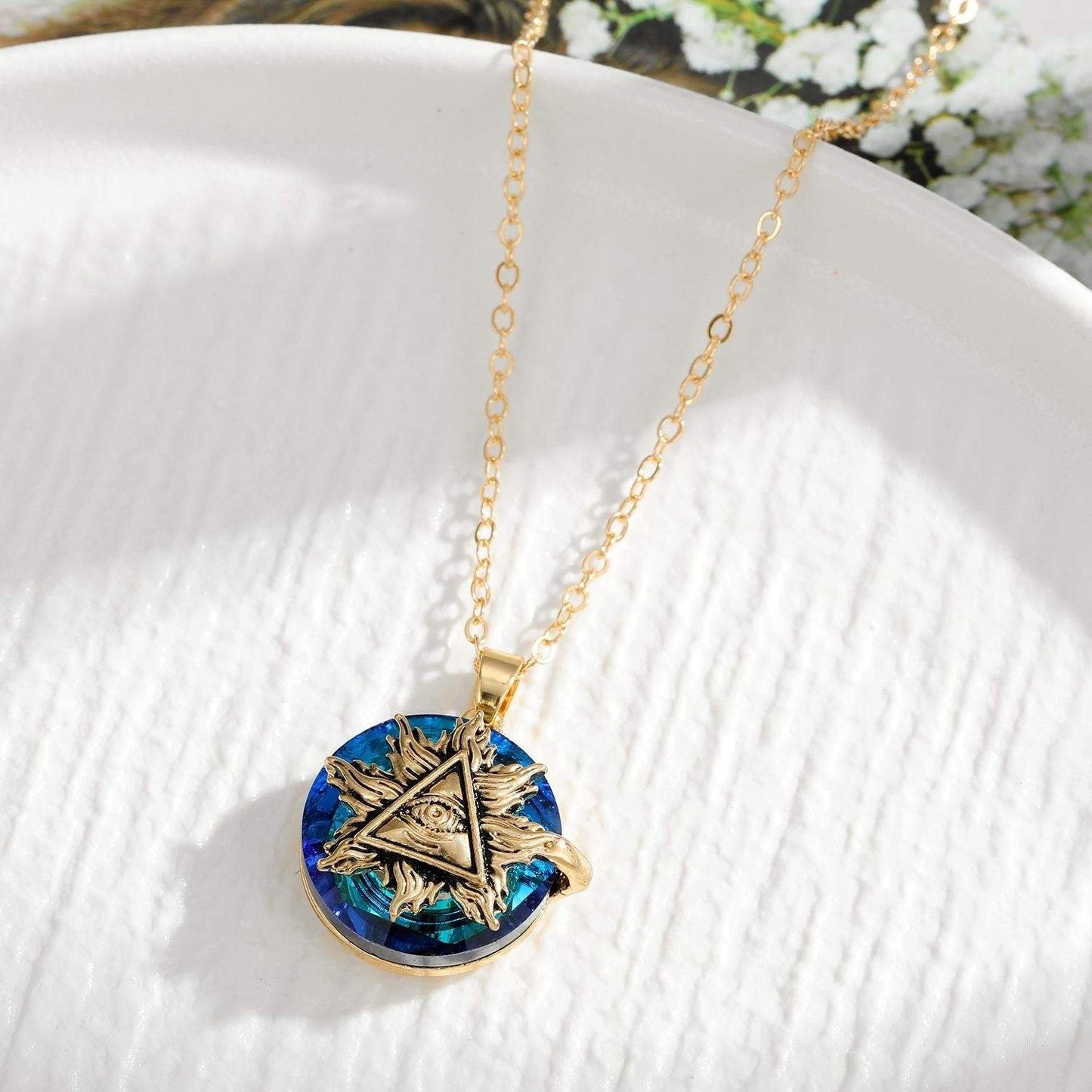 Fashion Round Crystal Blue Evil Eye Necklace
