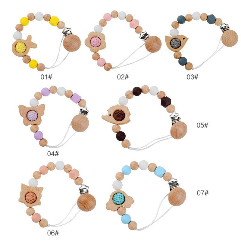 Pacifier Clip Anti-drop Chain Handmade of Beech and Silicone