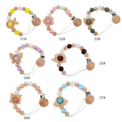 Pacifier Clip Anti-drop Chain Handmade of Beech and Silicone