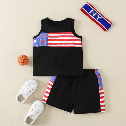 Striped vest Capri Pants hair band three piece set