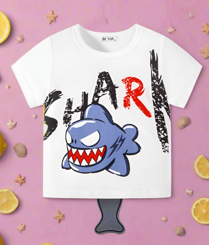 Children's short sleeved T-shirt Cartoon Shark Boys' Top