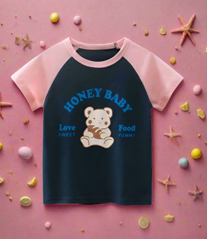 Girls bear print short sleeve T-shirt