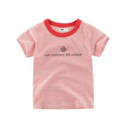 Children's short sleeve T-shirt stripe round neck top