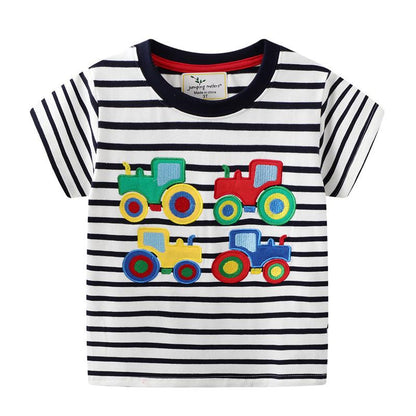 Knitted boys' short sleeved T-shirt cartoon round neck