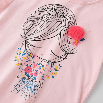 Girls' cartoon cotton short sleeve round neck