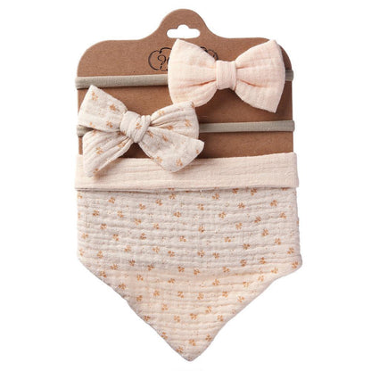 Baby's Triangle Towel Waterproof Bib Bow Headband Set