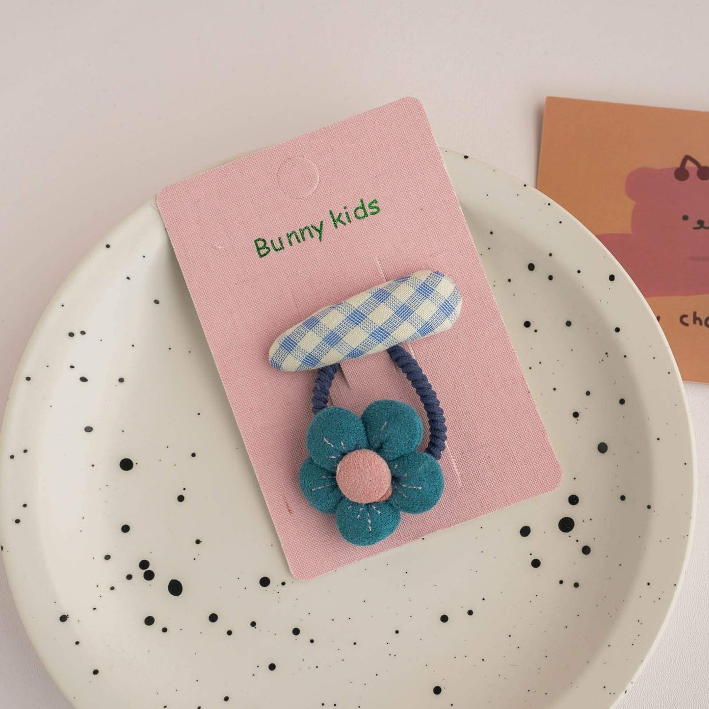 Children's Plaid Hairpin Fabric Hair Ring Set