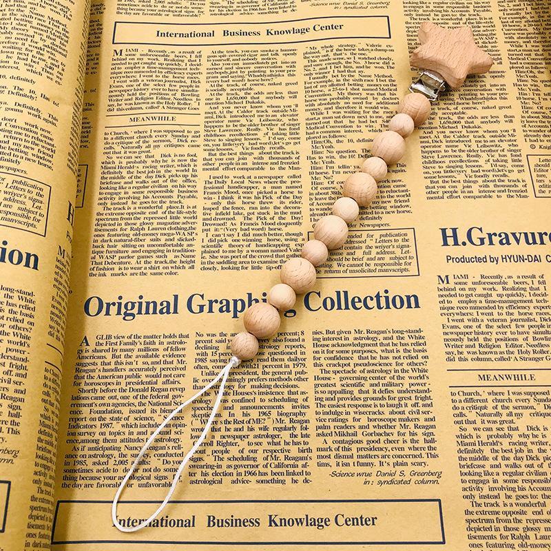 Baby Soothing Nipple Clip Beech Wood Nipple Anti-drop Chain